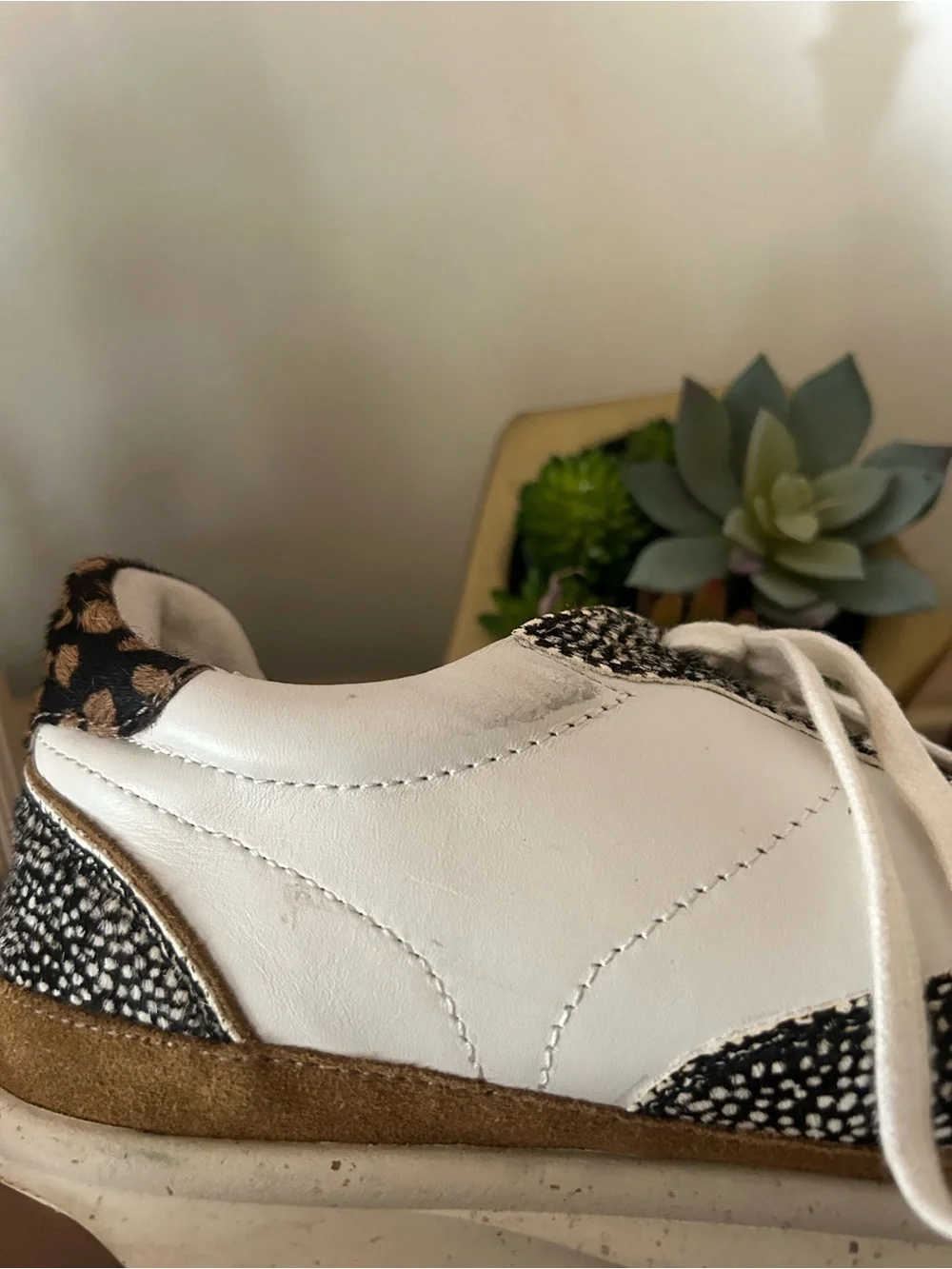 Madewell‎ Kickoff Trainer Sneakers Olive Grove Multi Leather Spots White Tan 9